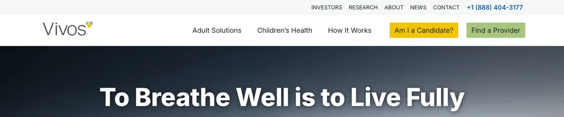 Top of the Vivos Therapeutics homepage, vivos.com